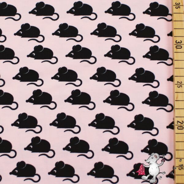 Bio Jersey Mäuse schwarz auf Rosa