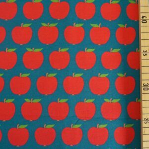 904817-1-Bio Jersey I Love Apples petrol - rot Die kleine Stoffmaus Lemon Sky Stoffe Eigenproduktion