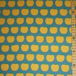 904819-1-Bio Jersey I Love Apples rauchblau - golden Die kleine Stoffmaus Lemon Sky Stoffe Eigenproduktion